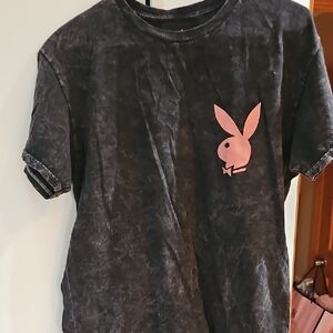 PLAYBOY Charcoal Tee with Pink Bunny Logo